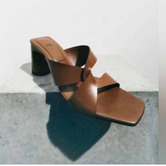 NWT Zara Leather Block Heel Sandals EU 40 / US Size 9 Airfit Technology SOLD OUT - Picture 6 of 12